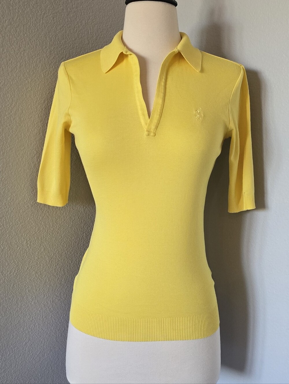 Ralph Lauren Collection Black Label Mercerized Cotton Yellow Polo Top Small S